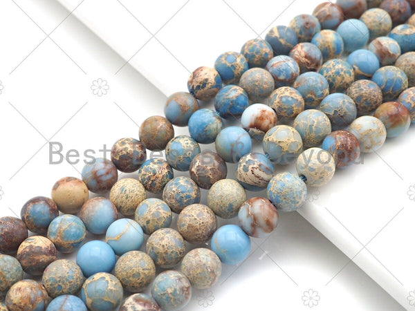High Quality Light Blue Sea Sediment Imperial Jasper Beads, 6mm/8mm/10mm/12mm Round Smooth Imperial Japser, 15.5'' Full Strand, SKU#UA168