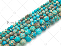 High Quality Turquoise Blue Sea Sediment Imperial Jasper, 6mm/8mm/10mm/12mm Round Smooth Imperial Japser, 15.5'' Full Strand, SKU#UA169