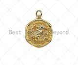 18k Dainty Gold Cute Bird On Round Coin Shape Charms, Dainty Gold Bird Charms Pendant, Bird Necklace Charms, 18x22mm, Sku#F1317