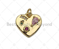 Colorful CZ Micro Pave Heart Pendant/Charm,Cubic Zirconia Paved Charm, Necklace Bracelet Charm Pendant,14x15mm, sku#L327