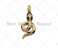 Black White Enamel Pave Snake Pendant/Charm,Cubic Zirconia Paved Charm, Protection Charm, Necklace Bracelet Charm Pendant,12x25mm, sku#L335 Bestbeads&Beyond