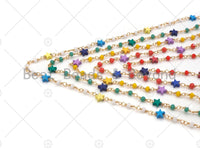 1 Foot/Yard- 6mm Colorful Star Rosary Chain- Brass Wire Wrapped Gold Plated Chain- DIY Necklace/Bracelet Link Findings, sku#V65