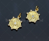 CZ Micro Pave North Star On Round Coin Charm/Pendant, Round Shape Charm, Gold Coin Pendant, Gold plated charm, 13mm, Sku#JL12