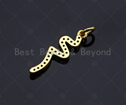 Violet CZ Micro Pave Snake Shaped Pendant/Charm, Snake Cubic Zirconia Pendant Charm,6x20mm,Sku#Z1219