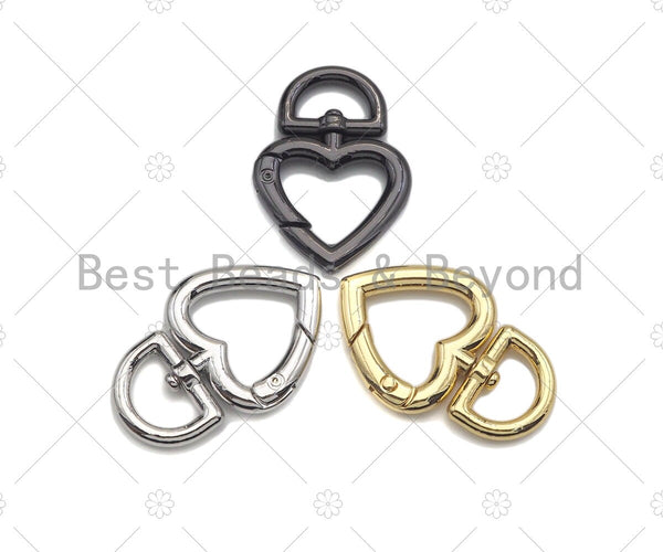 Large Spring Heart Clasp, Gold/Silver/Gunmental Heart Carabiner Clasp, Snap Clip lock, Spring Buckle for Chain Purse Key Jewelery, sku#K122