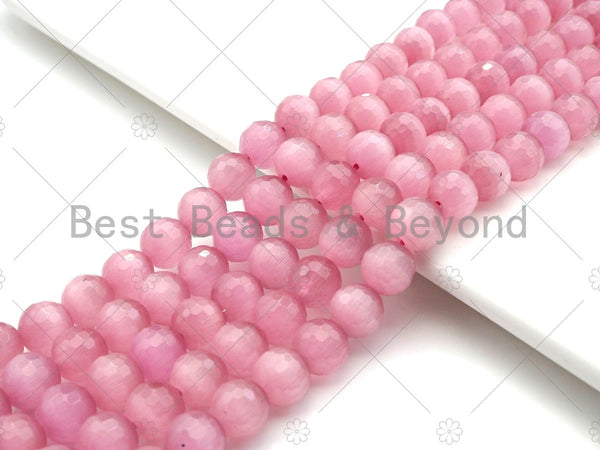 Special Cut Cat's Eye Pink Round Faceted Beads, 6mm/8mm/10mm/12mm Round Faceted, 15.5'' Full Strand, Sku#UA195