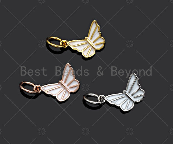 White Enamel CZ Micro Pave Butterfly Shape Pendant,Cubic Zirconia Butterfly Charm,Gold/Silver/Rose Gold Tone,11x7mm,Sku#Y348