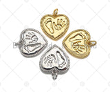 High Polished Hand and Foot On Heart Shape Charms, Heart Charms Pendant, Gold Silver Pendant, Heart Necklace Charms, 18x18mm,Sku#F1273