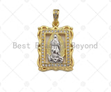 CZ Micro Pave Virgin Mary On European Rectangular Frame Charms, Dural Color Pendant, Rectangular Necklace Charms, 18x26mm, Sku#F1275