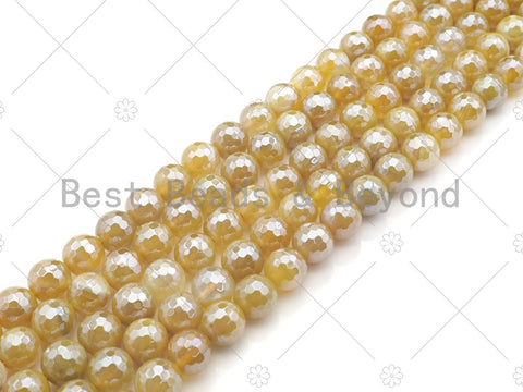 Mystic Plated Faceted Agate Beads,10mm/12mm, Plated Yellow Banded Agate Beads,15.5" Full Strand, SKU#UA176
