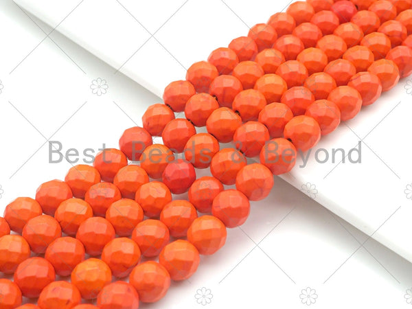 Faceted Dyed Orange Turquoise Beads, 6mm/8mm/10mm/12mm Faceted Turquoise Dyed Howlite Beads,  15.5" Full Strand, sku#UA177