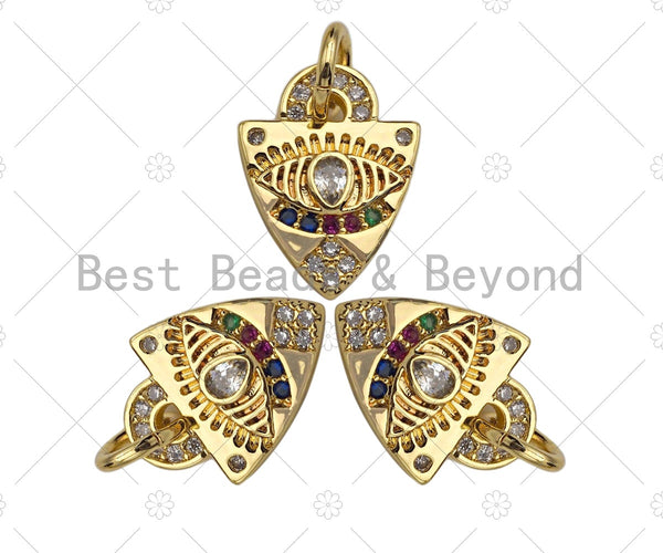 18k Shiny Gold Evil Eye On Triangle Shape Charms, Multicolor CZ Gold Triangle Charms, Gold Pendant,Evil Eye Necklace Charms,11x14mm,Sku#Y336 Bestbeads&Beyond