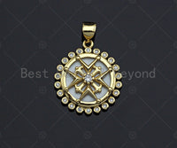 Micro Pave Mother of Pearl Star Cross Charm, 17x20mm,sku#LK161