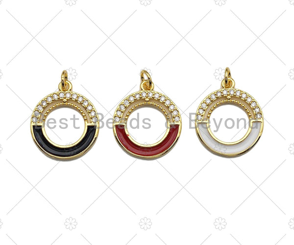 Clear Micro Pave CZ with Enamel Round Ring Pendant, Black Whtile Red Enamel Doughnut, Colorful Enamel Round Ring, 17x20mm, sku#LK162