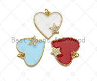 Clear Micro Pave CZ  Star On Enamel Heart Pendant with Gold Finish,Red Blue White Enamel Heart, Colorful Enamel Heart, 20x20mm, sku#LK164 Bestbeads&Beyond