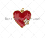 Clear Micro Pave CZ  Star On Enamel Heart Pendant with Gold Finish,Red Blue White Enamel Heart, Colorful Enamel Heart, 20x20mm, sku#LK164 Bestbeads&Beyond