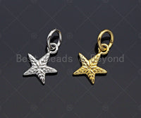 2pc Dainty Texturized Five Point Star Pendant/Charm, Bracelet Necklace Cubic Zirconia  Star Pendant Charm, 8x10mm,sku#Z1232