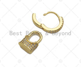 Gold/Silver Latch Back Huggies Dangle Pave Lock Shape Earring, Lock Huggie Earrings, pave lock earrings, 9x22mm, sku#O28