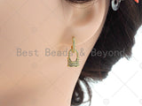 Gold/Silver Latch Back Huggies Dangle Pave Lock Shape Earring, Lock Huggie Earrings, pave lock earrings, 9x22mm, sku#O28