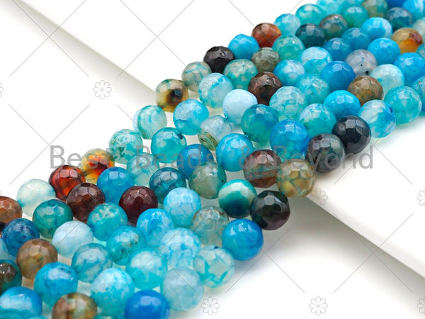 Blue Fire Agate, Round Faceted 6mm/8mm/10mm/12mm, Natural Agate Beads, 15.5"Full Strand, SKU#UA204