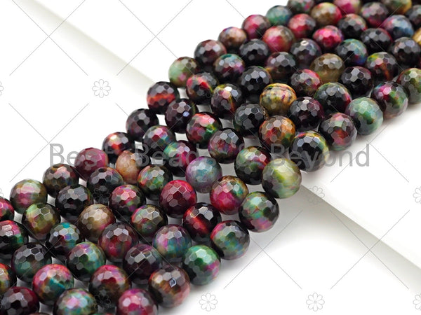 Multicolor Natural Faceted Tiger Eye Beads, 8mm/10mm/12mm Facted Galaxy Color Tiger Eye,15.5" Full Strand, SKU#UA205