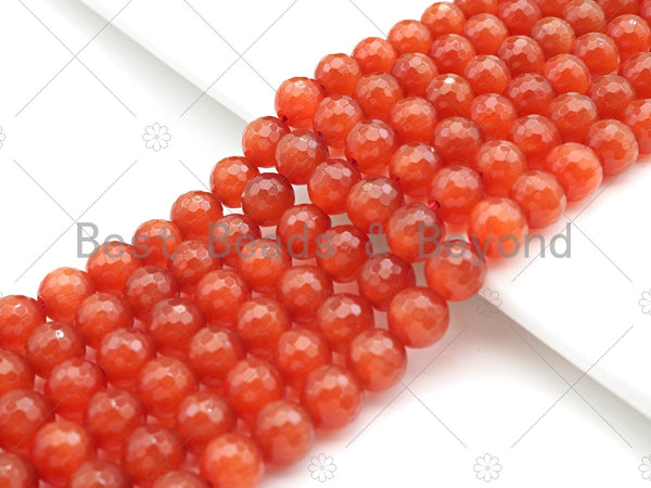 Special Cut Cat's Eye Orange Round Faceted Beads, 6mm/8mm/10mm/12mm Round Faceted, 15.5'' Full Strand, Sku#UA208