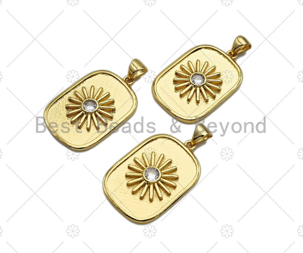 18k Dainty Gold Daisy Flower On Rectangle Shape Charms, Dainty Charms, Gold Pendant, Rectangle  Necklace Charms, 17x26mm, Sku#LK167