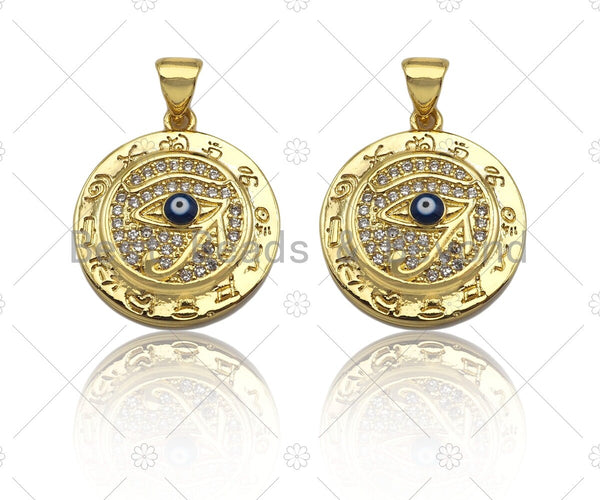 18k Dainty Gold Enamel Evil Eye On Round Coin Shape Charms, Dainty Charms, Gold Pendant, Necklace Charms, 18x20mm, Sku#LK169