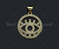 18k Dainty Gold Evil Eye With Eyelash On Round Ring Shape Charms, Dainty Charms, Gold Pendant, Round Ring Charms, 18x21mm, Sku#LK172