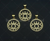 18k Dainty Gold Evil Eye With Eyelash On Round Ring Shape Charms, Dainty Charms, Gold Pendant, Round Ring Charms, 18x21mm, Sku#LK172