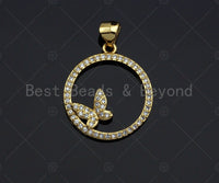 18k Dainty Gold Butterfly On Round Ring Shape Charms, Dainty Charms, Gold Pendant, Round Ring Necklace Charms, 18x20mm, Sku#LK174