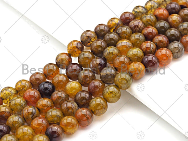 High Quality Amber Fire Agate Beads, Dragon Vein Agate, 6mm/8mm/10mm/12mm Round Smooth Amber Fire Agate Beads, 15.5" Full Strand, Sku#UA189