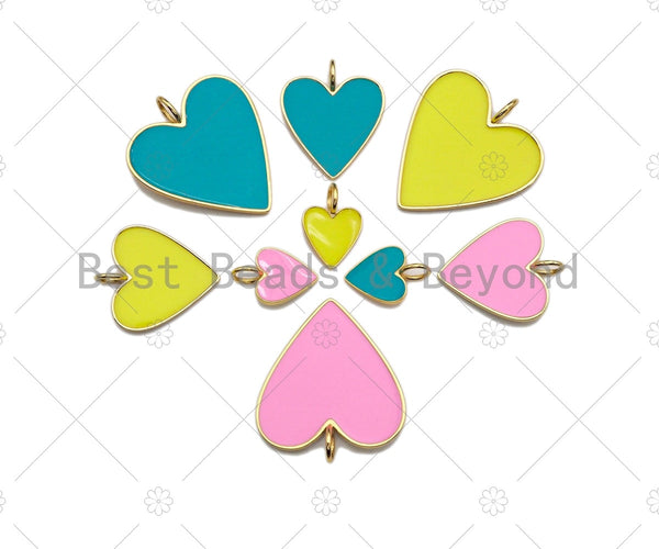 Yellow Pink Blue Enamel Heart Pendant with Gold Finish, Enamel Heart, Colorful Enamel Heart, 15/25/35mm, sku#ML26