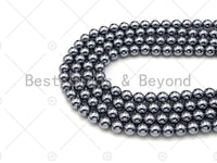 Quality Tera Hertz Round Smooth Beads,6mm/8mm Round Smooth Beads, Bright Gray Beads,15.5'' Full Strand,SKU#U1015