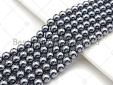 Quality Tera Hertz Round Smooth Beads,6mm/8mm Round Smooth Beads, Bright Gray Beads,15.5'' Full Strand,SKU#U1015