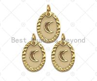Gold/Silver Enamel Cresent Moon On Oval Pendant,CZ Micro Pave Enamel pendant,Enamel pendant,Enamel Jewelry,9x12mm,sku#Z1236