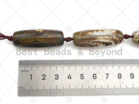 Natural Brown Agate Barrel Spacer Beads, Brown White Agate Spacer Beads, Tibetan Dzi Beads, 14x40mm, Sku#U1022