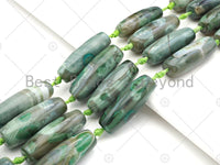 Natural Light Green Agate Barrel Spacer Beads, Tibetan Agate Spacer Beads, Tibetan Dzi Beads, 14x40mm, Sku#U1024