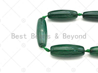 Natural Dark Green Agate Barrel Spacer Beads, Green Agate Spacer Beads, Tibetan Dzi Beads, 14x40mm, Sku#U1025