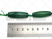 Natural Dark Green Agate Barrel Spacer Beads, Green Agate Spacer Beads, Tibetan Dzi Beads, 14x40mm, Sku#U1025