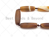 Natural Brown Matt Agate Barrel Spacer Beads, Matt Agate Spacer Beads, Tibetan Dzi Beads, 14x40mm, Sku#U1038
