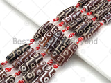 Natural Tibetan Agate Barrel Beads, Red White Dzi Drum Beads, Tibetan Dzi Beads, 10x30mm, Sku#U1042 Bestbeads&Beyond