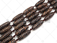 Natural Tibetan Agate Barrel Beads, Brown Black Dzi Drum Beads, Tibetan Dzi Beads, 10x30mm, Sku#U1044