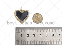 Black White Red Enamel Heart with CZ Micro Pave Shape Pendant , Enamel Heart, Colorful Enamel Heart, 25x26mm, sku#L326