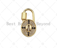 18K Gold Black Clear CZ Micro Pave Cross Oval Lock Clasp, Oval Lock Shape Clasp,Pave Lock,15x29mm,sku#K142