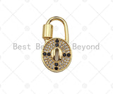 18K Gold Black Clear CZ Micro Pave Cross Oval Lock Clasp, Oval Lock Shape Clasp,Pave Lock,15x29mm,sku#K142