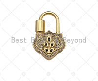 18K Gold Micro Pave Shield Lock Shape Clasp, Gold Shield Lock, Shield Shape Clasp,Pave Lock,18x28mm,sku#K146