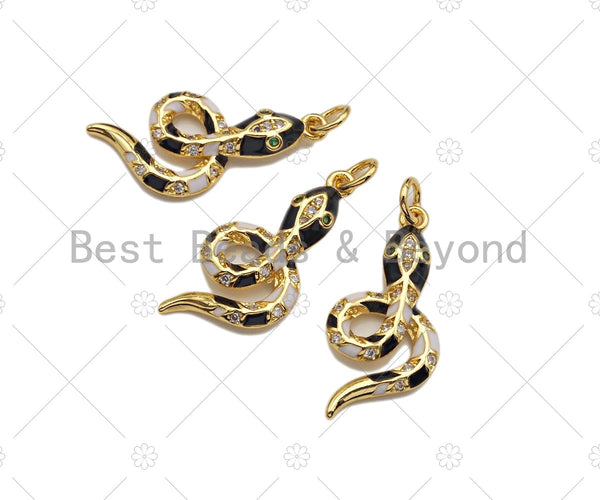 Black White Enamel Pave Snake Pendant/Charm,Cubic Zirconia Paved Charm, Protection Charm, Necklace Bracelet Charm Pendant,12x25mm, sku#L335 Bestbeads&Beyond