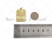 18k Dainty Gold Tree On Rectangle Shape Charms, Dainty Charms, Gold Treen Pendant, Rectangle Necklace Charms, 21x31mm, Sku#LK184 Bestbeads&Beyond