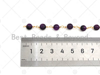 Purple/Galaxy/Fuchsia/Multicolor High Quality Tiger Eye Rosary Chain, 6mm Beaded Chain, Wire Wrapped Gold Chain, Sku#V77